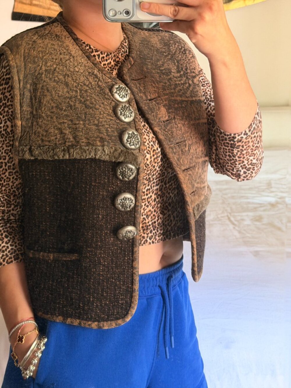 Rare Vintage German Wool Leather Vest Alpine Core Euro Heritage - Picture 3 of 4